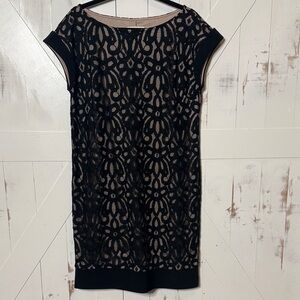 Coldwater Creek Black Lace Shift Dress Nude Underlay